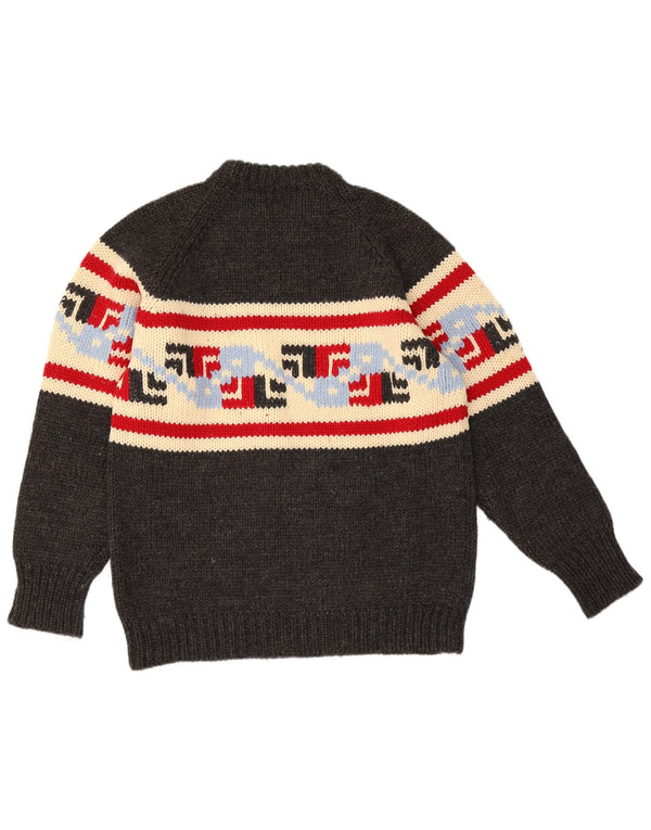 Vintage męski sweter z okrągłym dekoltem, średnio szary, geometryczny