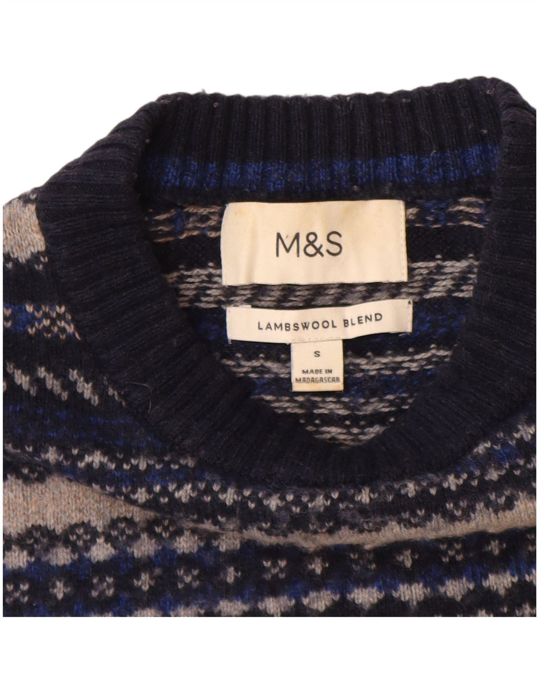 Marks & Spencer Męski sweter z okrągłym dekoltem i małymi granatowymi paskami