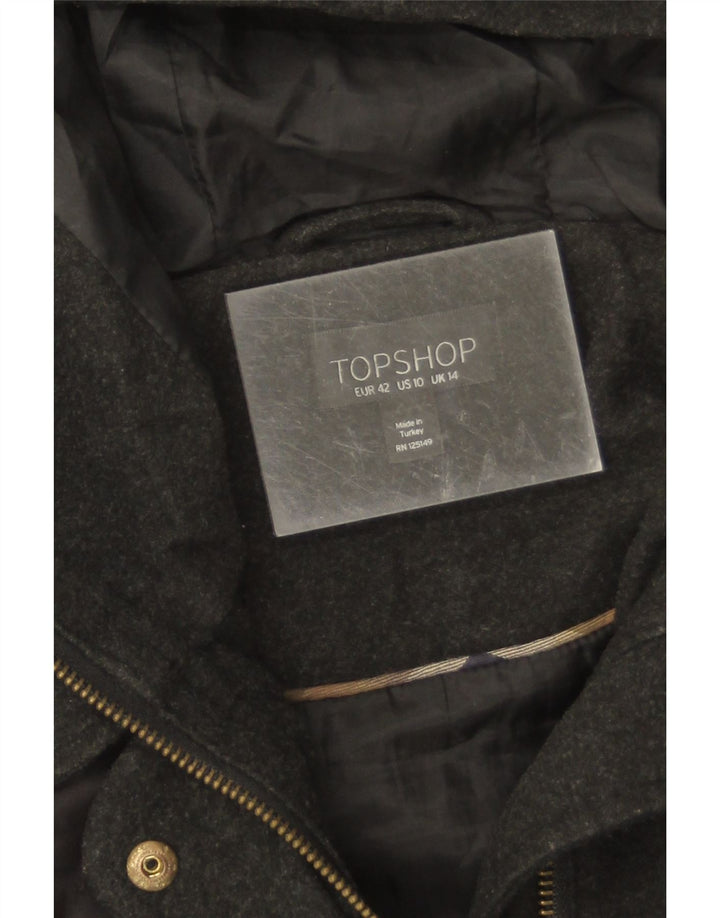 Damska pikowana kurtka z kapturem Topshop UK 14, duża, czarna, poliester