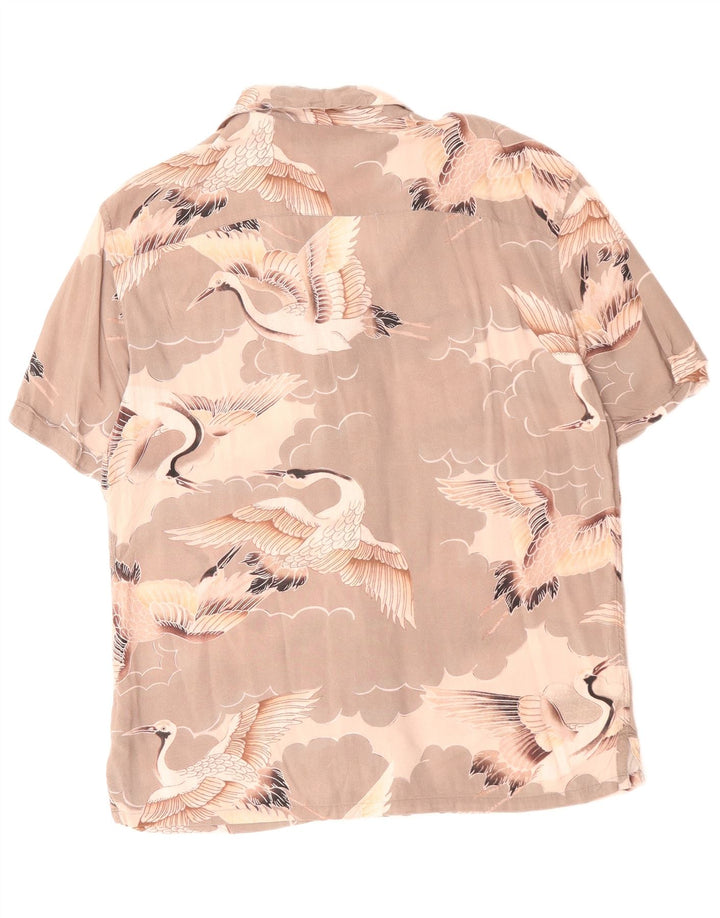 Męska koszula z krótkim rękawem All Saints, średnioszara, z nadrukiem zwierzęcym, wiskozowym ptakiem