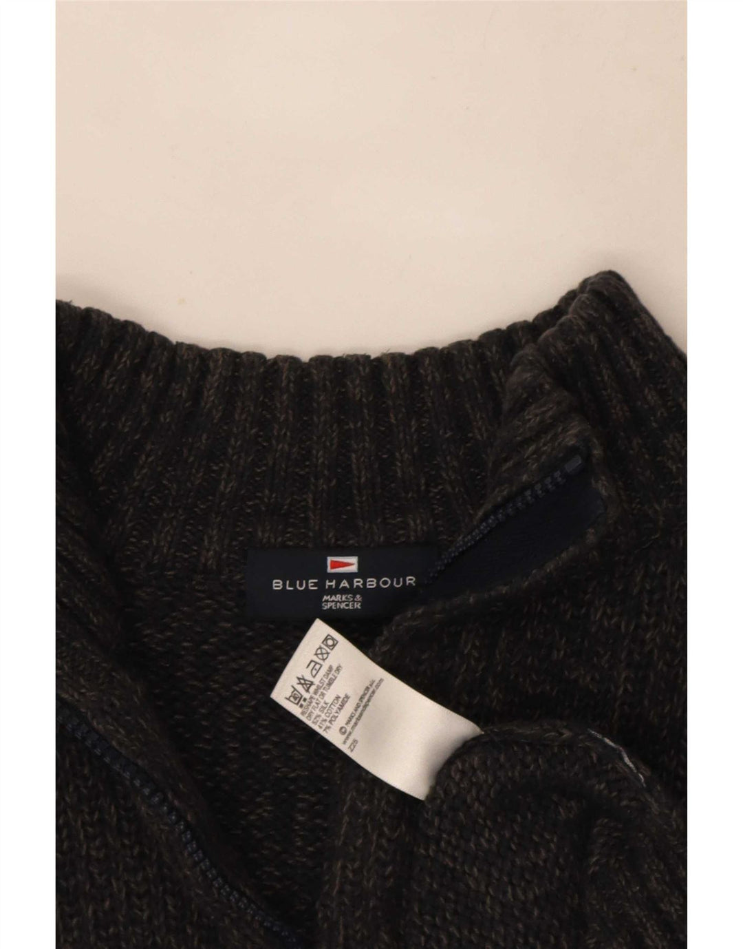 Marks & Spencer Męski sweter w kolorze niebieskim z zamkiem błyskawicznym i średnioszarym jedwabiem