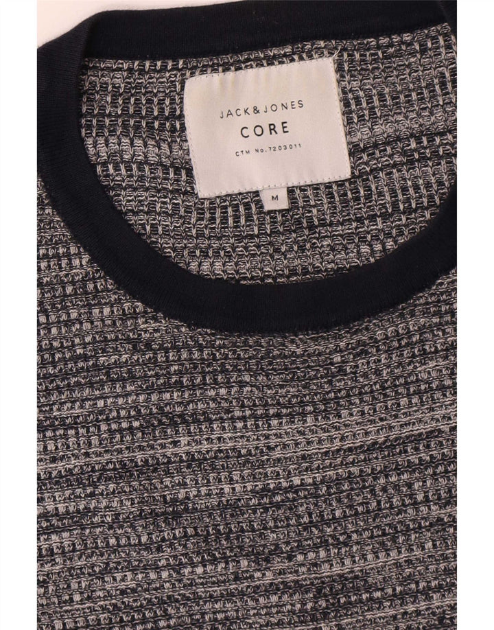 Męski sweter Jack & Jones z okrągłym dekoltem, średnioszary, bawełniany w plamki