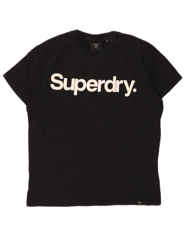 Damska koszulka z grafiką SUPERDRY Top UK 16, duża, czarna, bawełniana