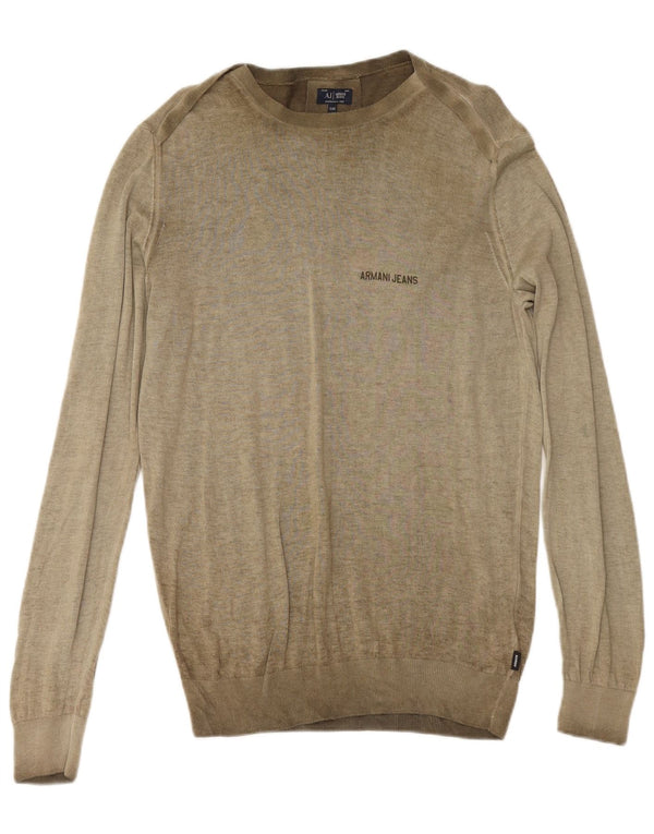 ARMANI JEANS Męski sweter z dekoltem w łódkę 2XL, bawełniany khaki