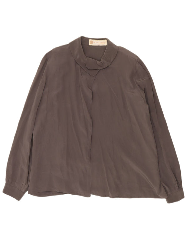 Damska bluzka koszulowa VINTAGE UK 14 duża, szara, jedwabna