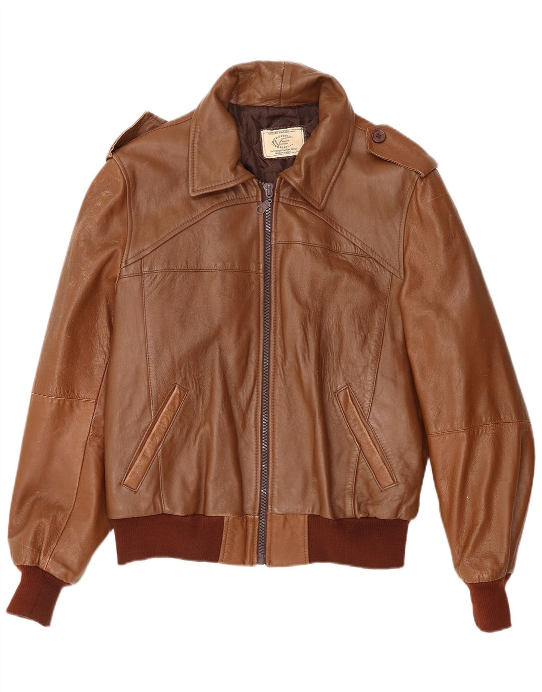 Męska skórzana kurtka wojskowa VINTAGE UK 40 duża brązowa skóra