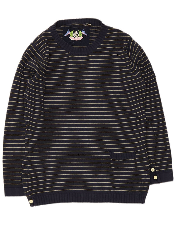 Vintage damski sweter z okrągłym dekoltem UK 14 średni granatowy w paski