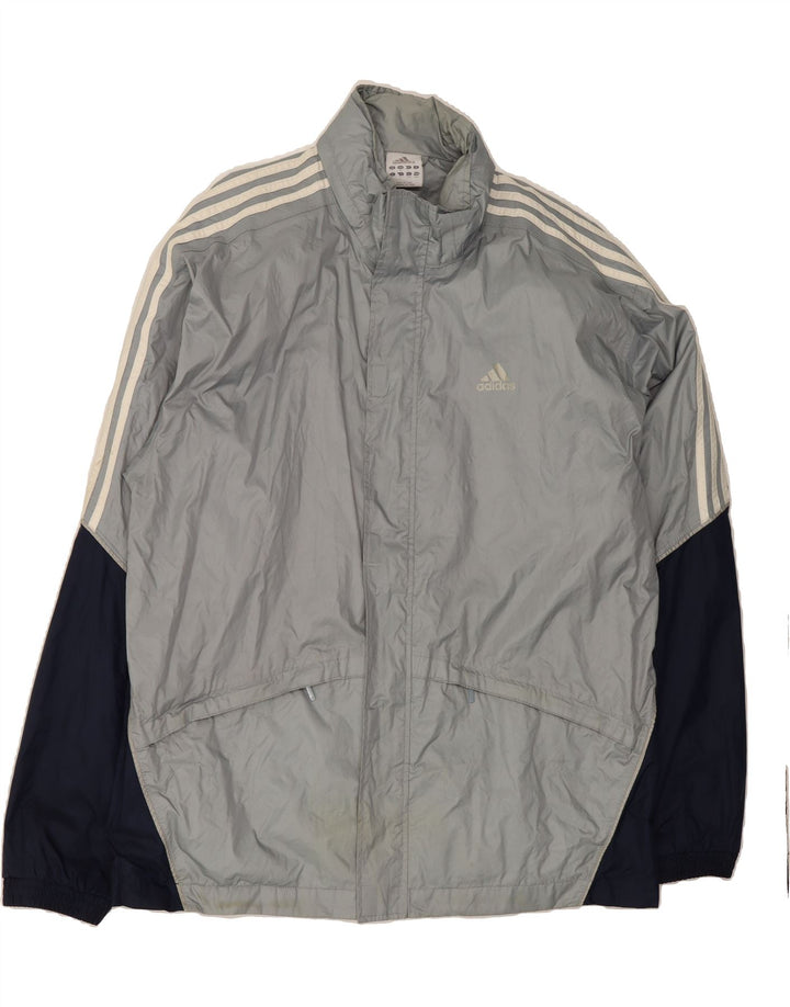 ADIDAS Womens Hooded Rain Jacket UK 16 Large Grey Colourblock Polyamide Vintage Adidas and Second-Hand Adidas from Messina Hembry 