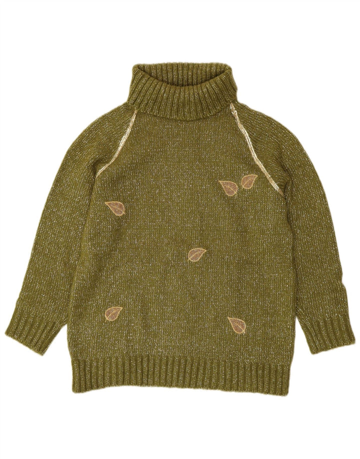 Sweter damski VINTAGE z wywijanym dekoltem UK 16, duży, zielony, nakrapiany akryl