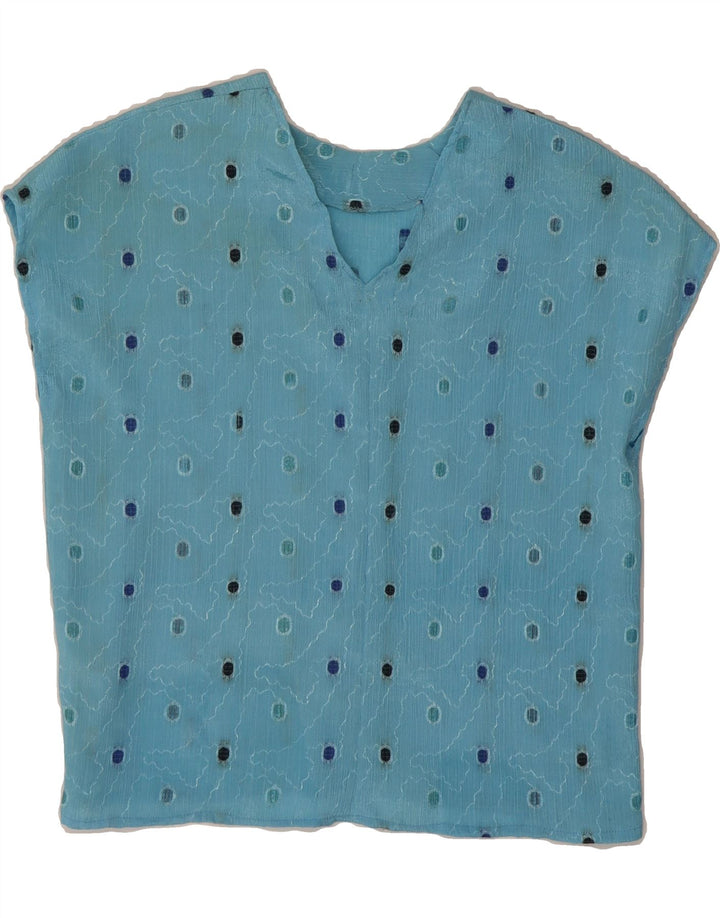 VINTAGE Womens Crop Blouse Top UK 14 Medium Blue Polka Dot Vintage Vintage and Second-Hand Vintage from Messina Hembry 