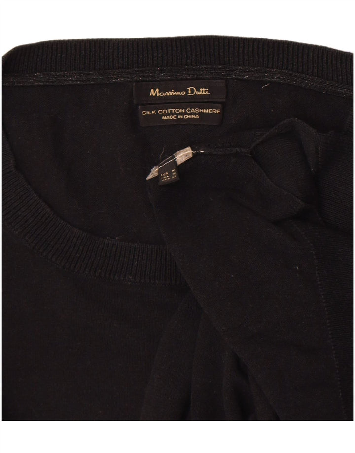 Sweter damski Massimo Dutti z okrągłym dekoltem, UK 14, średni czarny, bawełniany