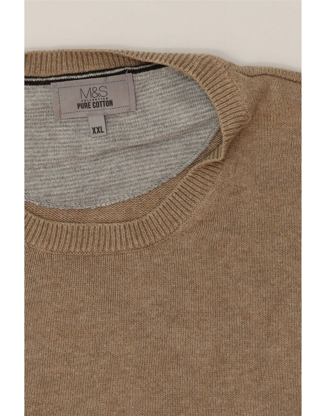 Marks & Spencer Męski sweter z okrągłym dekoltem 2XL, beżowy, bawełniany
