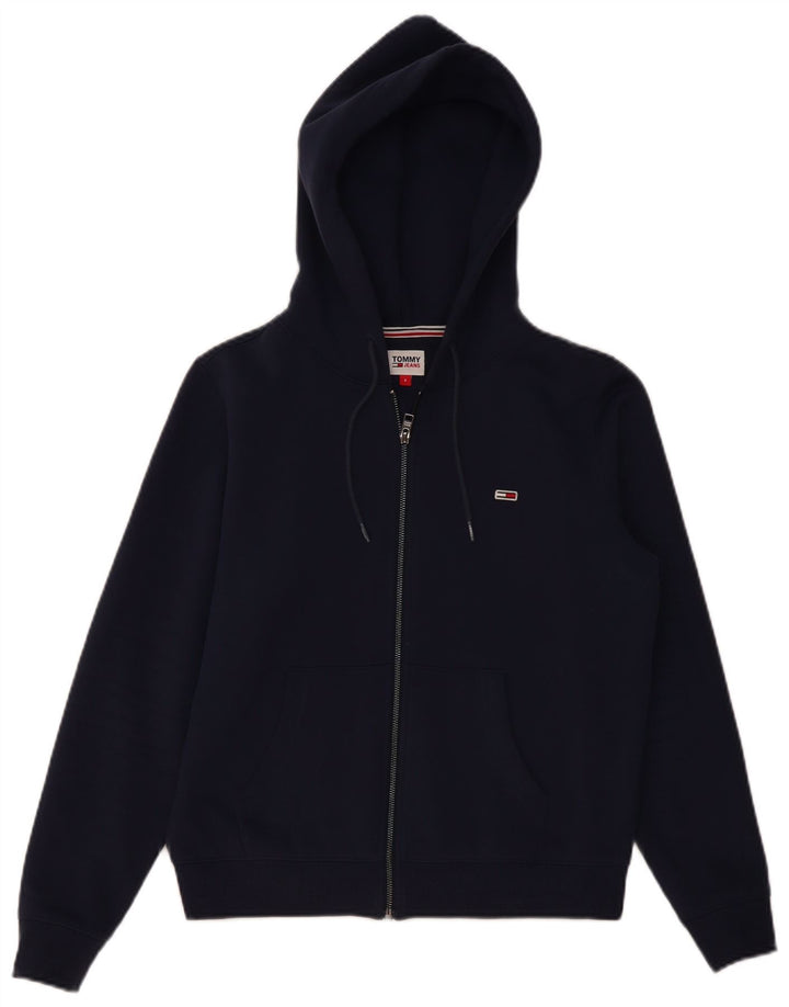 Damski sweter oversize z kapturem i zamkiem błyskawicznym TOMMY HILFIGER UK 10, mały, granatowy
