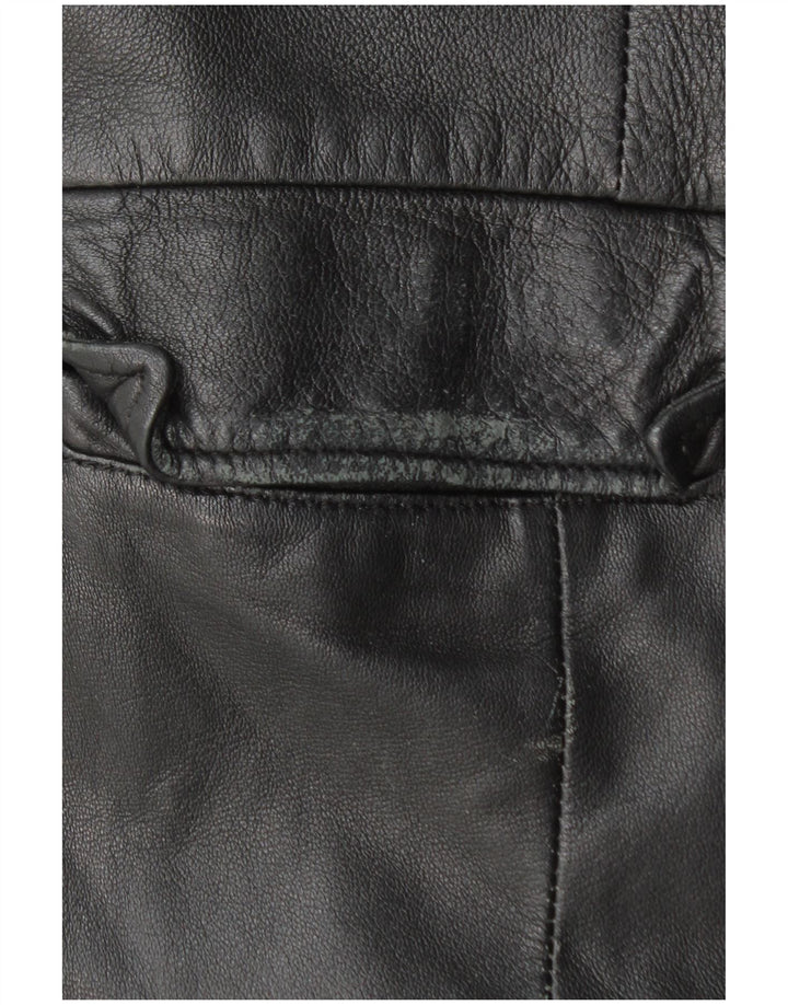 VINTAGE damski płaszcz skórzany UK 18 XL czarna skóra