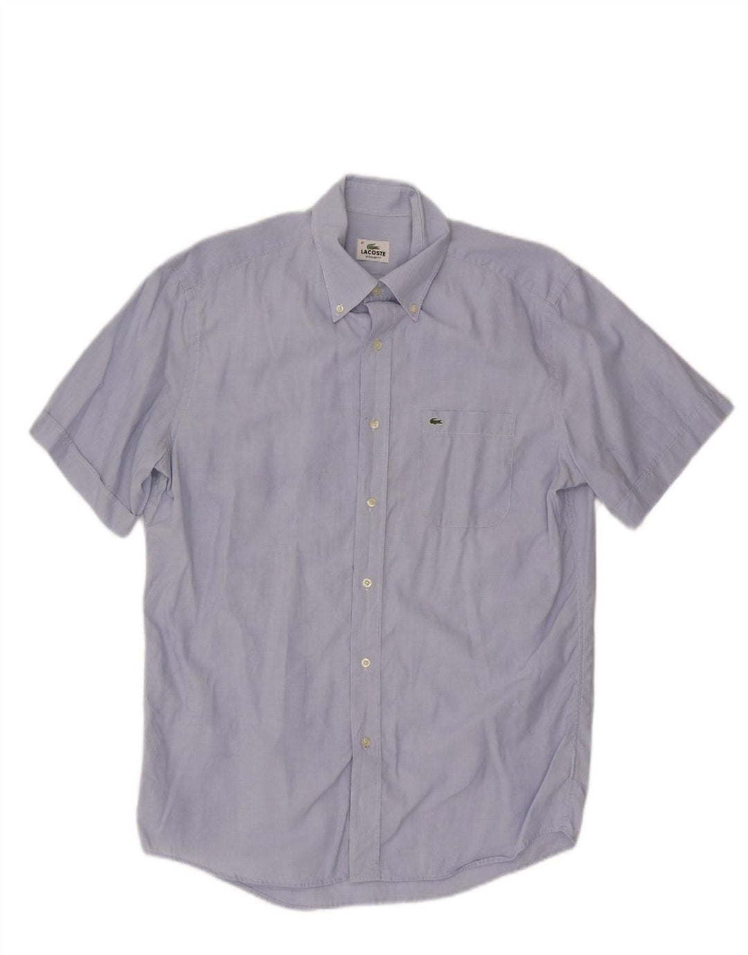 LACOSTE Mens Regular Fit Short Sleeve Shirt Size 41 Large Blue Cotton