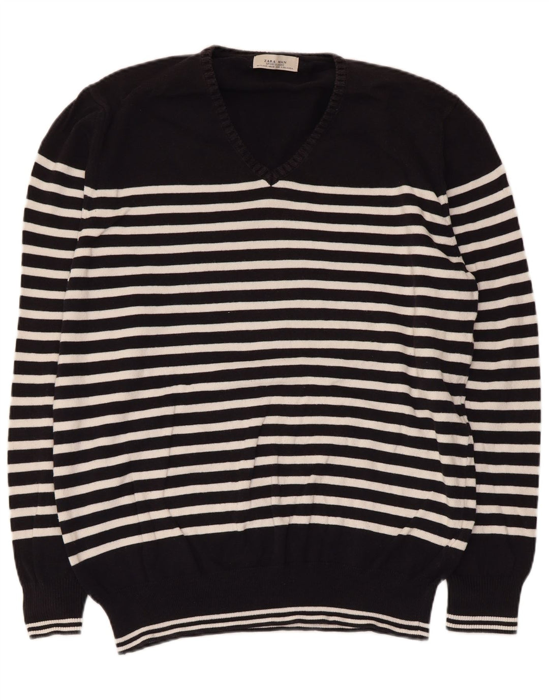 Męski sweter Zara z dekoltem w kształcie litery V, XL, w czarne paski