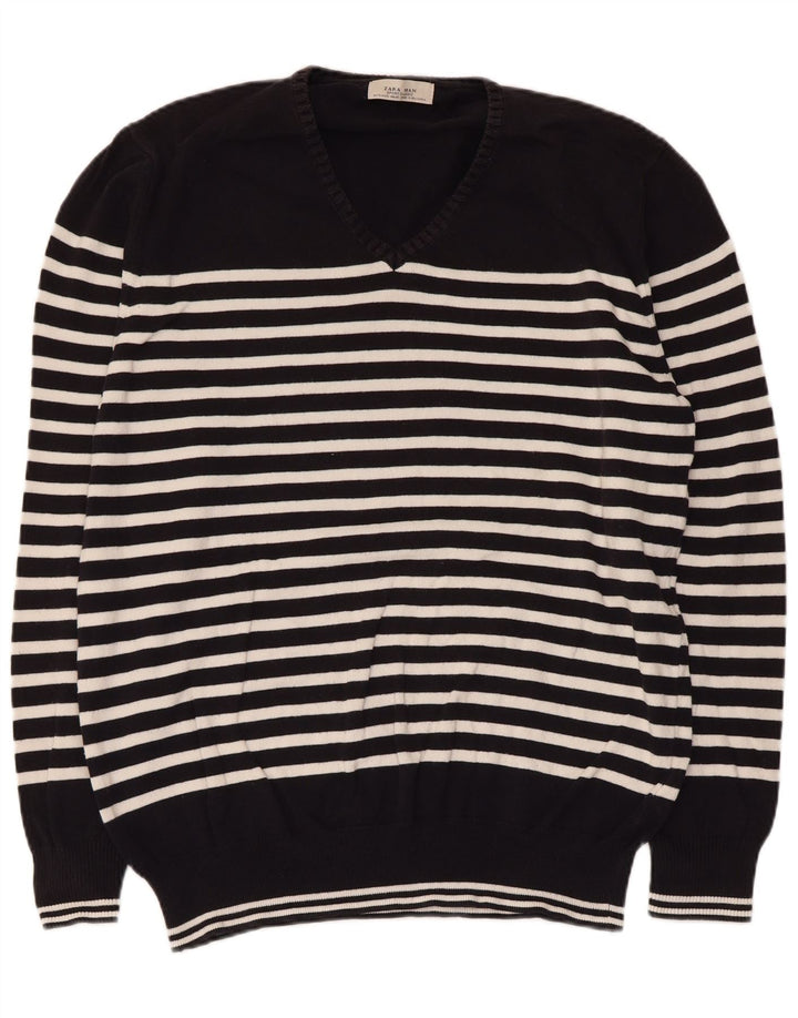 Męski sweter Zara z dekoltem w kształcie litery V, XL, w czarne paski