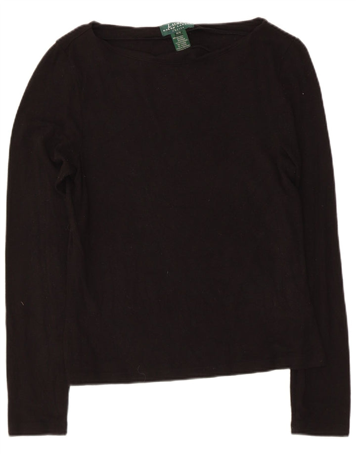 Damski top Ralph Lauren Petite z długim rękawem, UK 8, mały czarny sztuczny jedwab