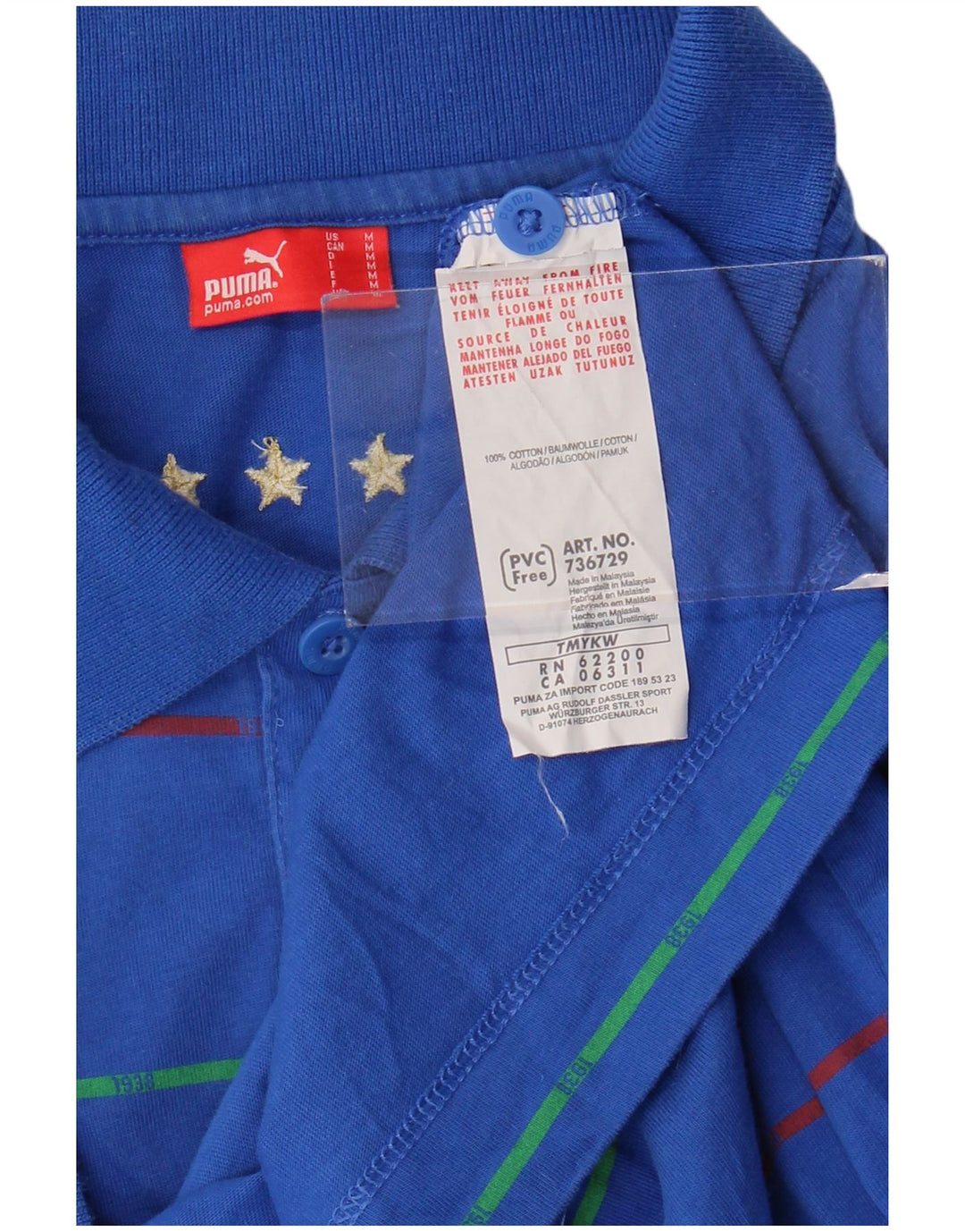 Męska koszulka polo Puma Italia, bawełniana w średnie niebieskie paski