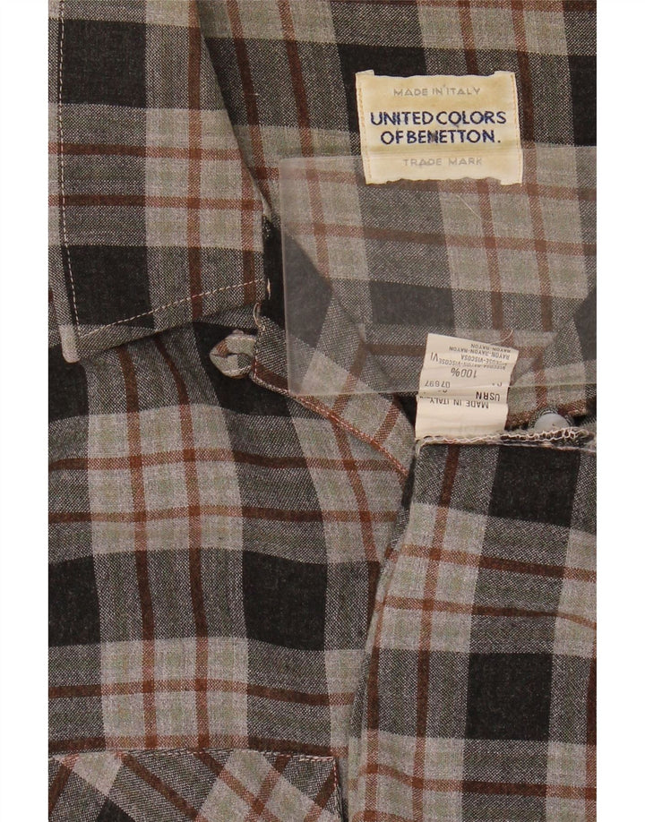 Damska koszula flanelowa Benetton UK 12 Średnioszara wiskoza w kratkę