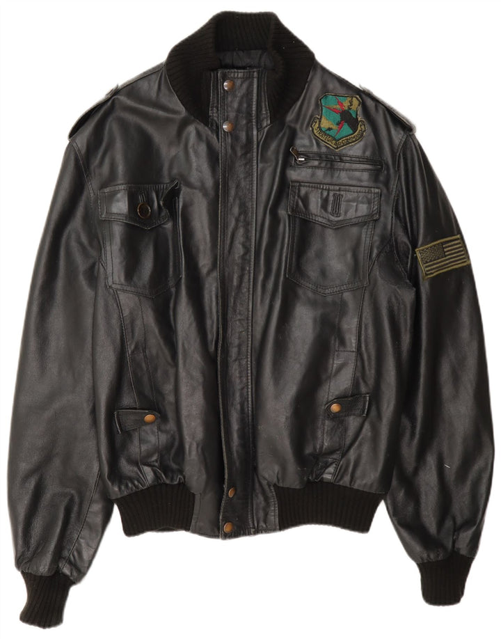 Vintage Mens Leather Flight Aviator Jacket UK 40 Large Black
