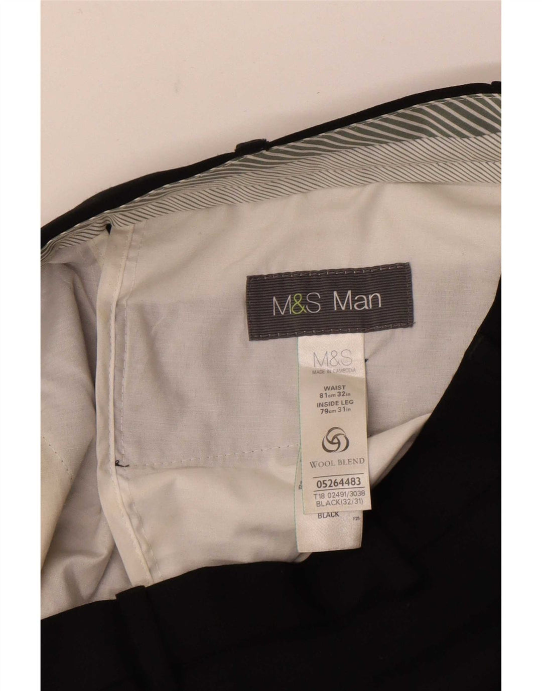 Marks & Spencer Męskie proste spodnie garniturowe W32 L31 Czarny poliester