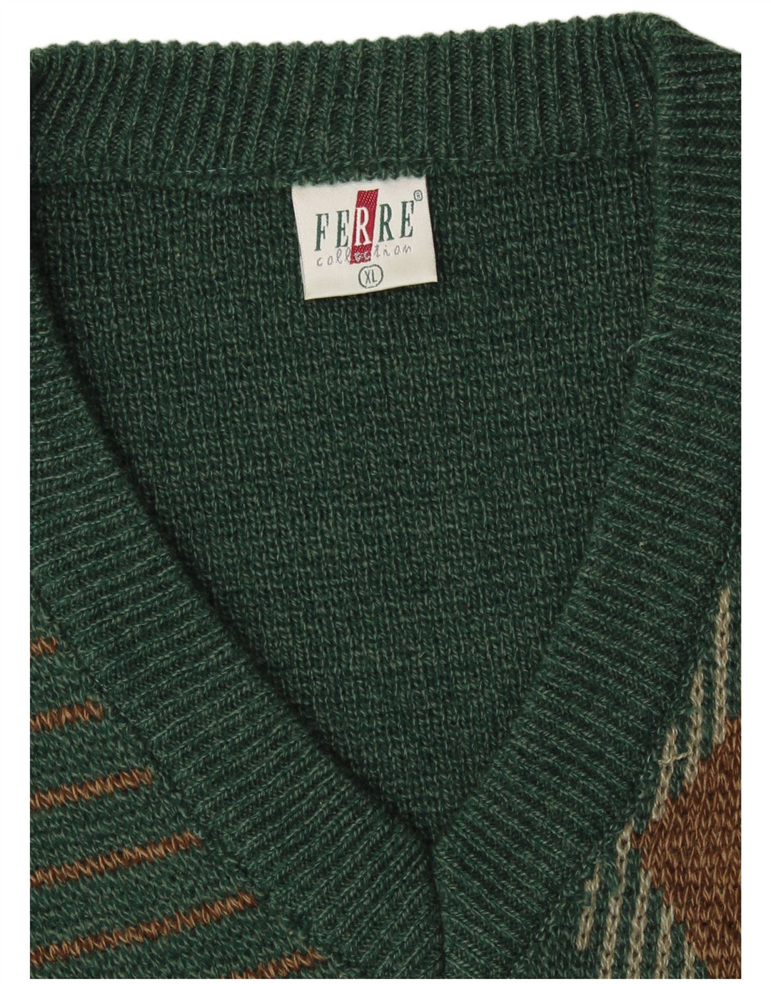 Męski sweter w stylu VINTAGE XL, zielony Argyle/diamentowy akryl, klasyczny