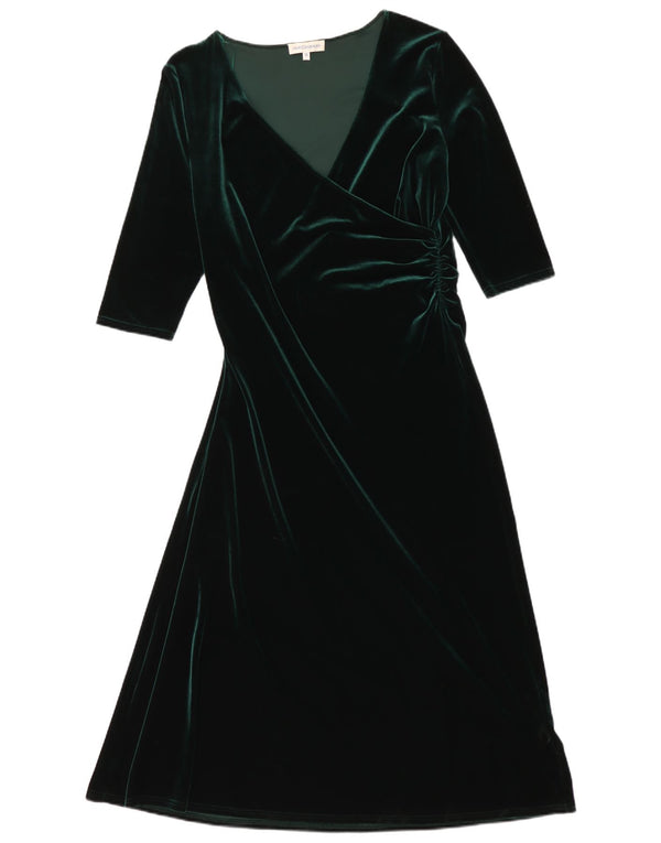 Vintage damska welurowa sukienka maxi z rękawem 3/4 UK 18 XL, zielony poliester