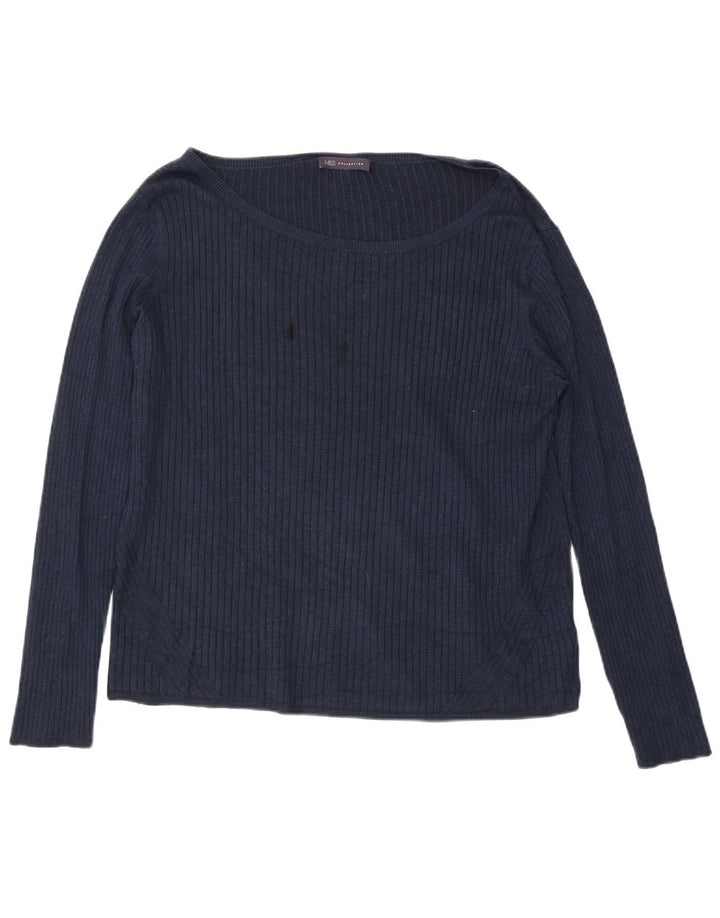 Marks & Spencer Damski top z długim rękawem UK 24 4XL Granatowa wiskoza