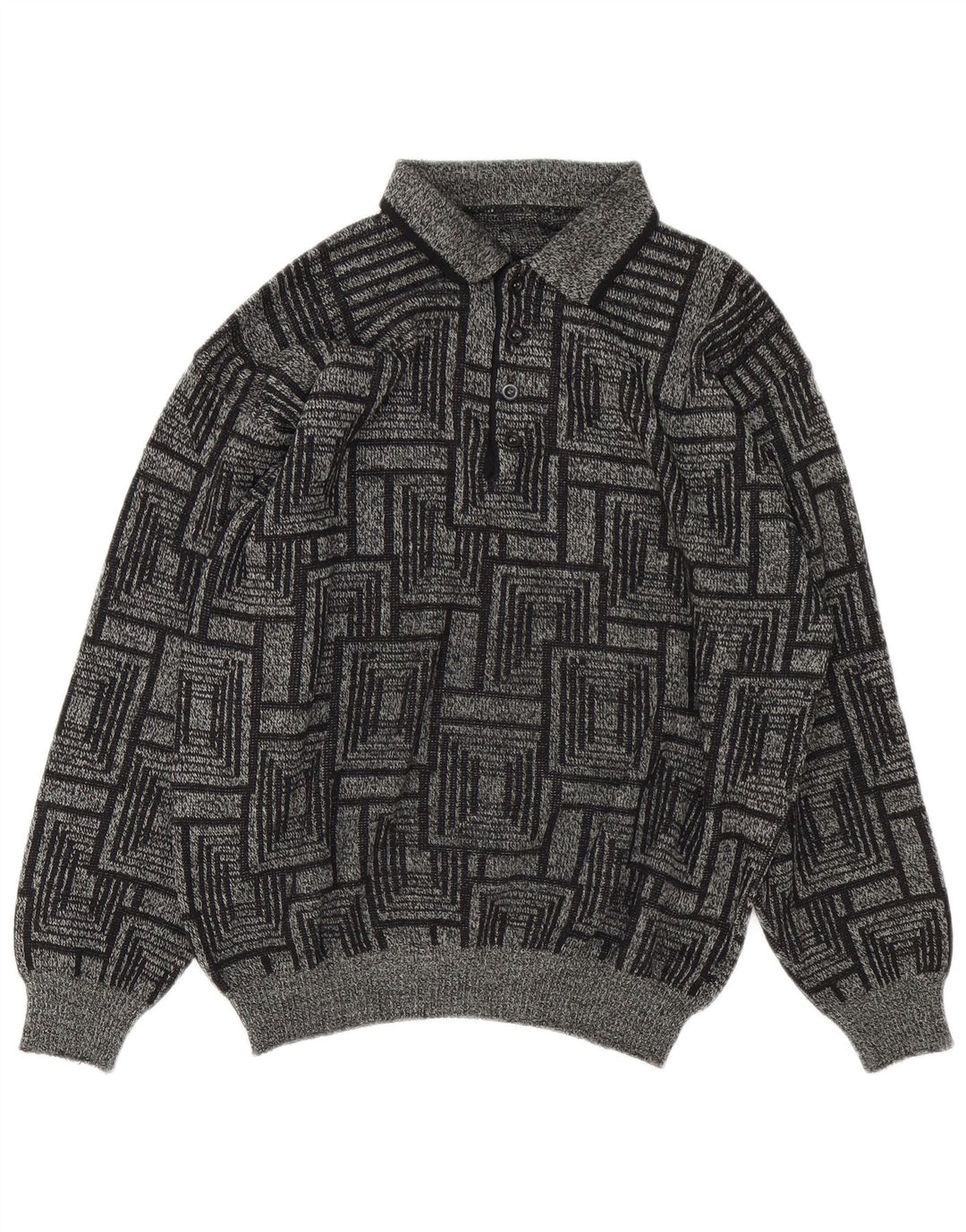Vintage męski sweter z golfem Duży Szary Geometryczny
