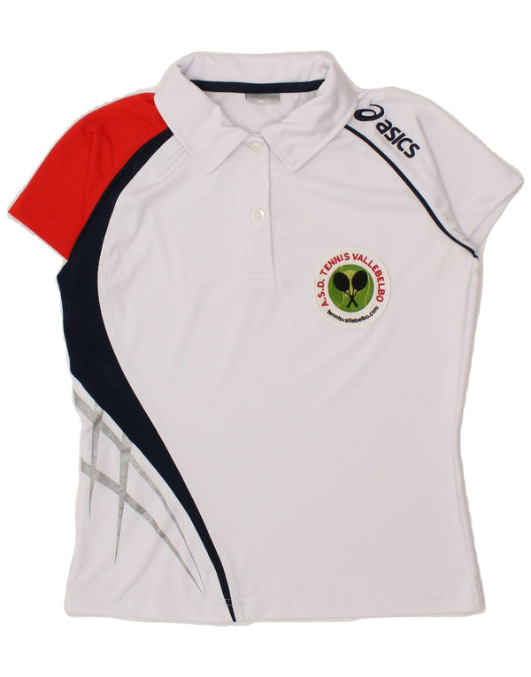 ASICS Womens Graphic Polo Shirt UK 10 Small White Colourblock Polyester