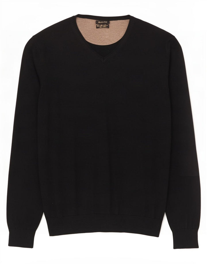 Męski sweter Massimo Dutti z dekoltem w kształcie litery V, duży, czarny, bawełniany