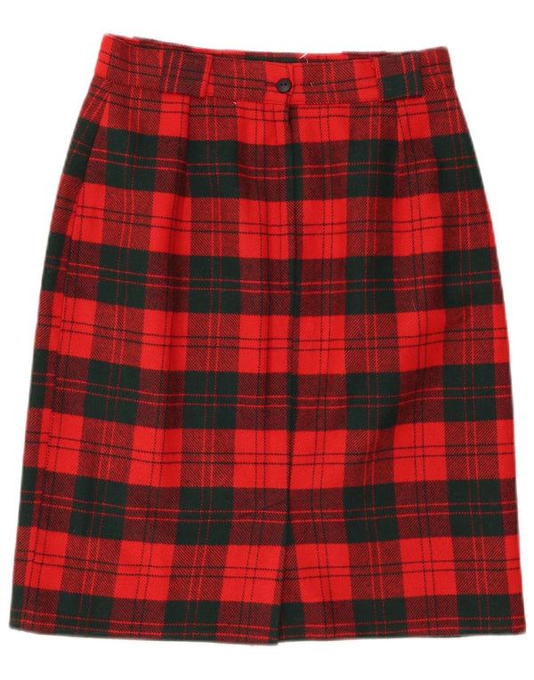 Damska spódnica ołówkowa z wysokim stanem VINTAGE UK 12 Medium W26 w czerwoną kratę