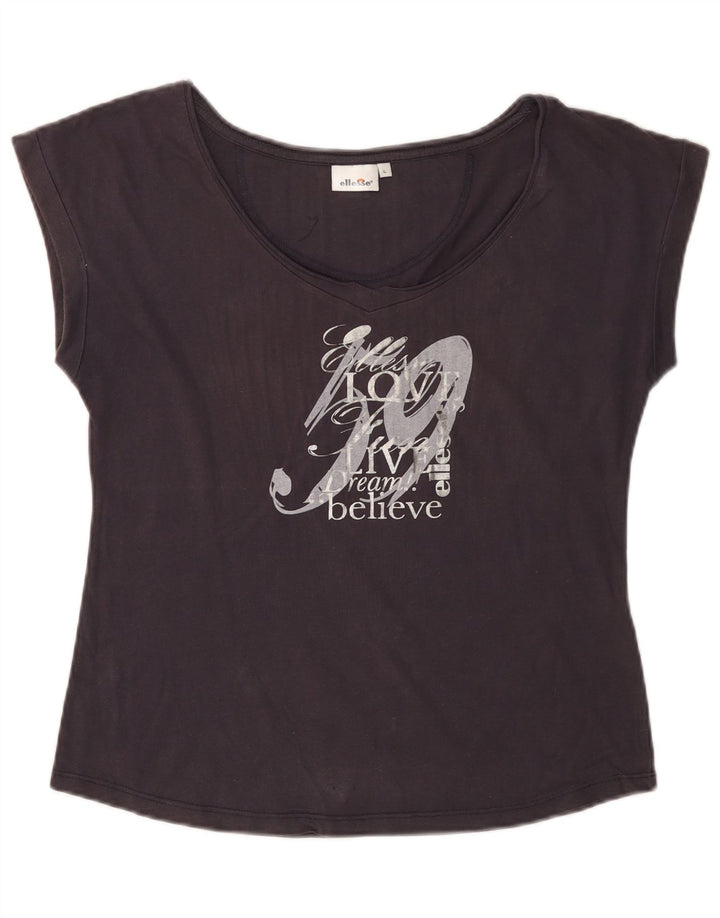 Damska koszulka z grafiką ELLESSE Top UK 14, duża, granatowa, bawełniana