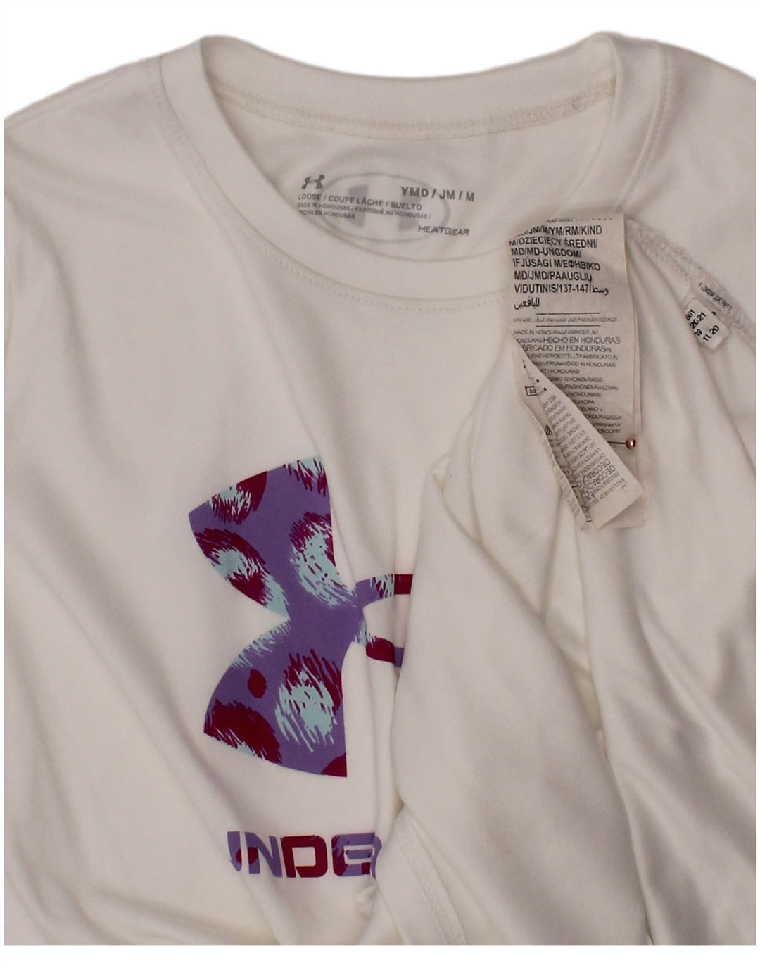 Dziewczęcy T-shirt z grafiką UNDER ARMOUR Heat Gear 9-10 lat, średni kolor biały