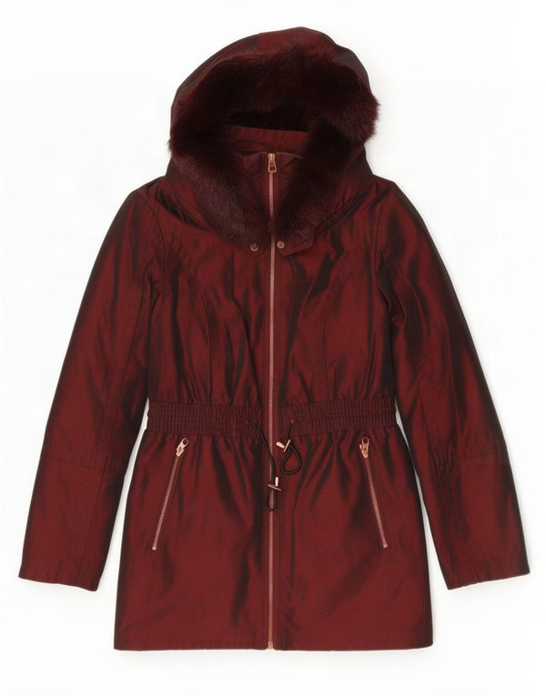 Damska kurtka parka z kapturem Ted Baker, rozmiar 1 XS, bordowy poliester
