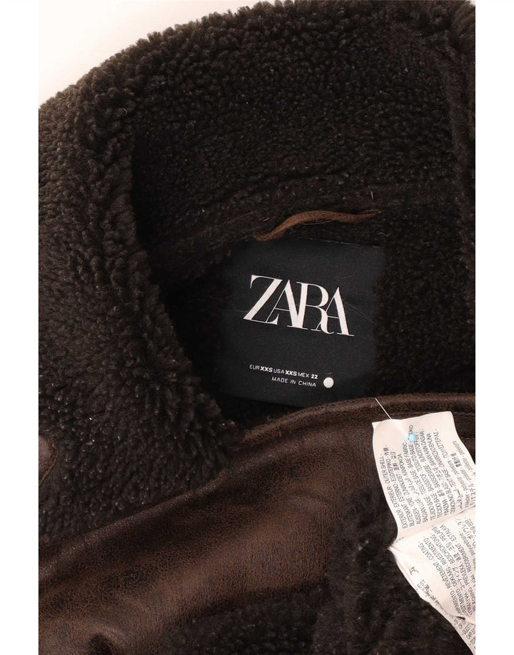 Damska kurtka oversize Sherpa Zara UK 2 2XS, brązowa, poliester