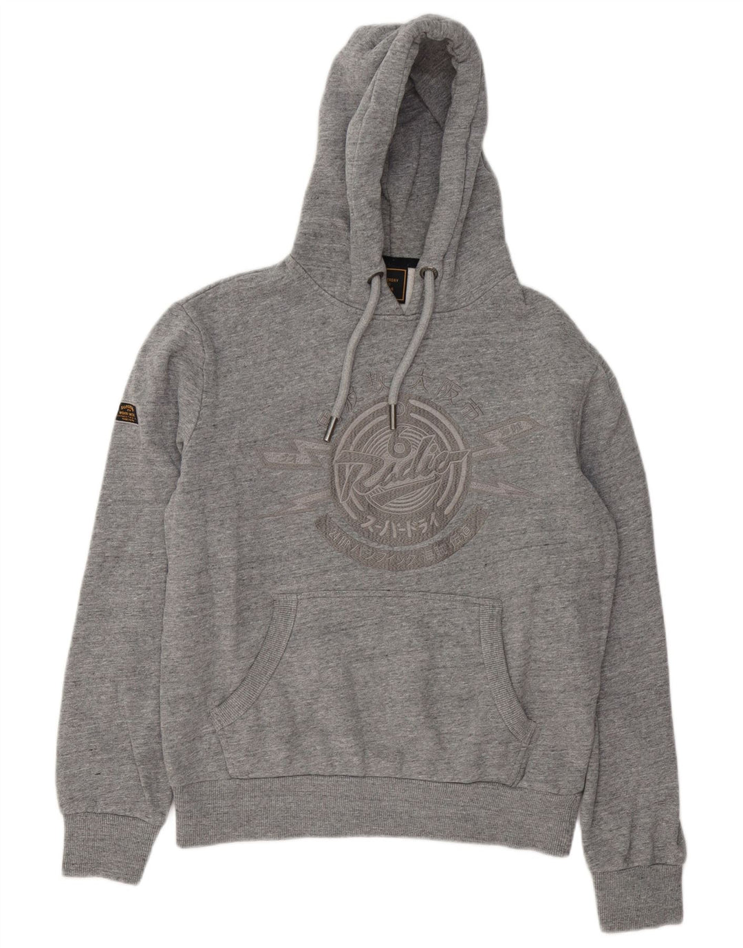 Męski sweter z kapturem Superdry z grafiką, średnioszary, bawełniany w cętki
