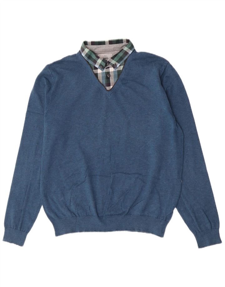 Marks & Spencer Męski sweter polo o regularnym kroju, duży, niebieski