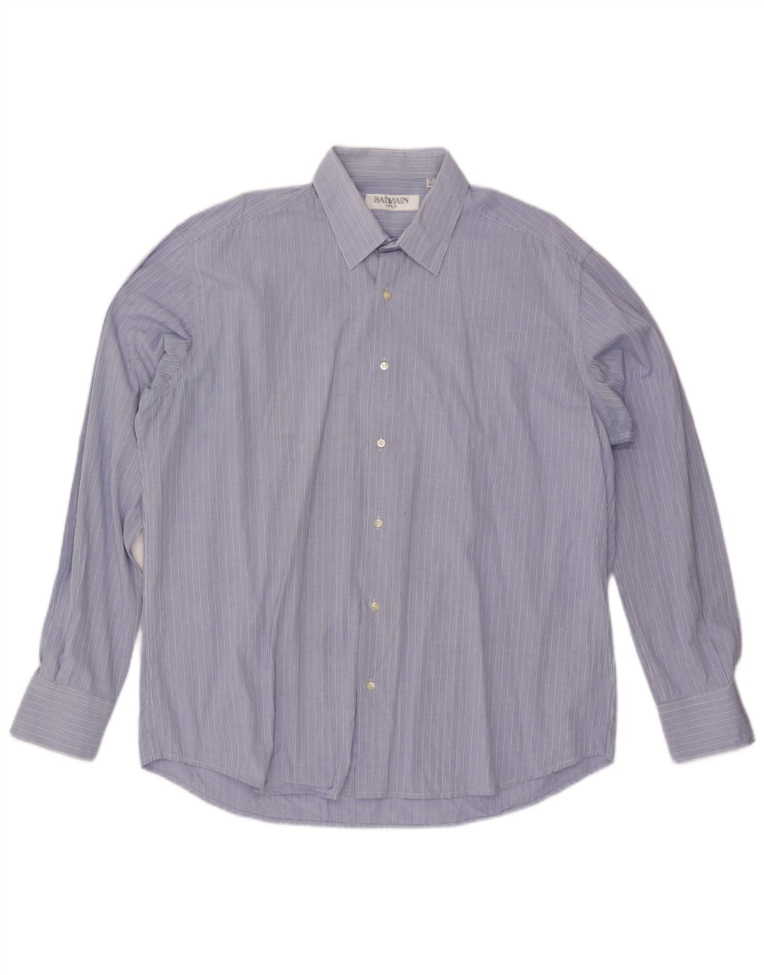 BALMAIN Mens Shirt Size 18 45 2XL Blue Striped Cotton