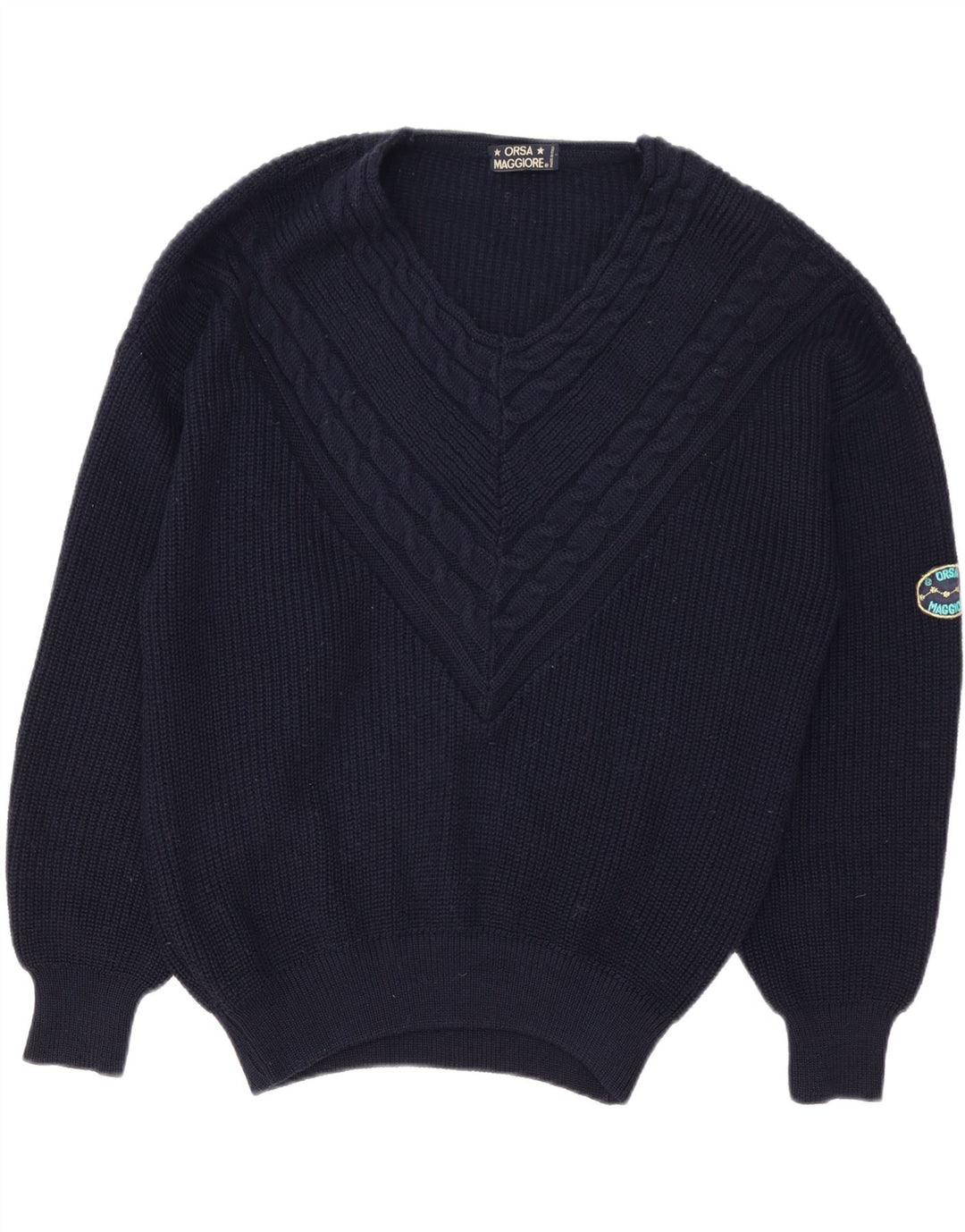 Vintage męski sweter z dekoltem w kształcie litery V, XL, granatowy, wełniany