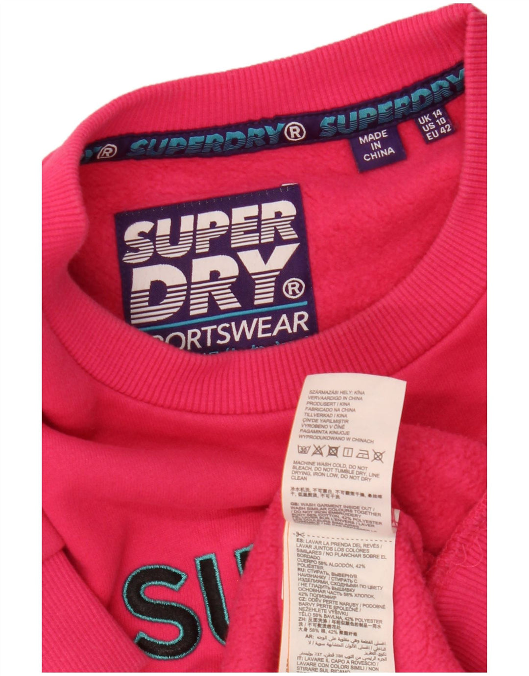SUPERDRY Damski sweter oversize z grafiką UK 14, duży, różowy