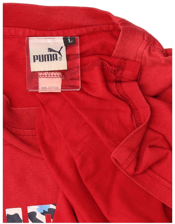 Męski T-shirt z grafiką Puma, duży, czerwony, bawełniany