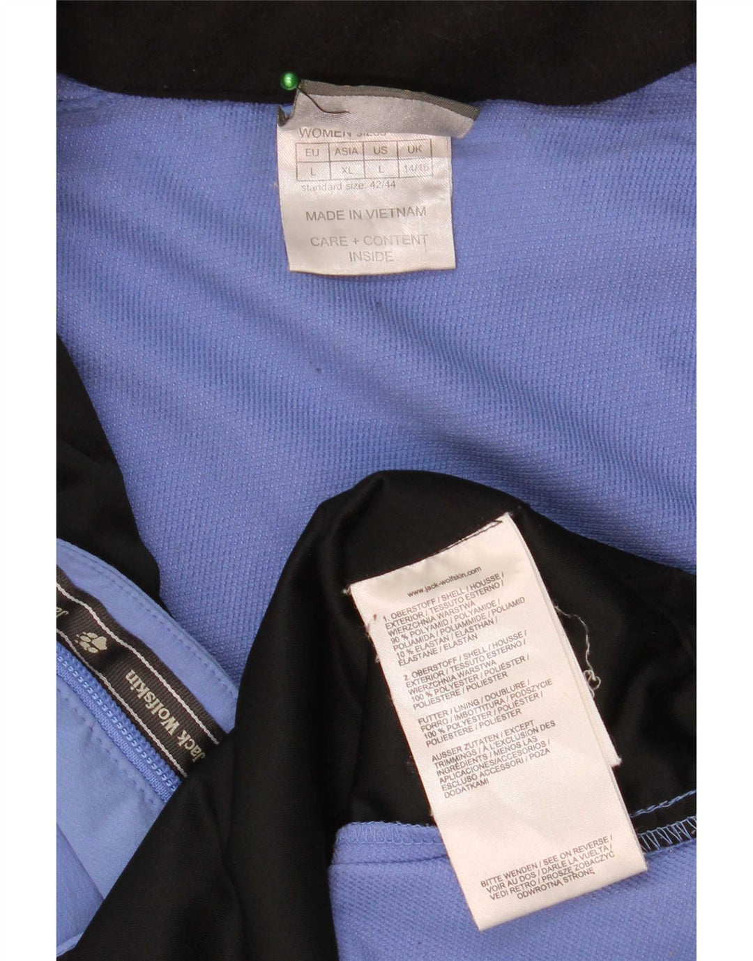 Damska kurtka przeciwdeszczowa z kapturem Jack Wolfskin UK 14/16, duża niebieska poliamid