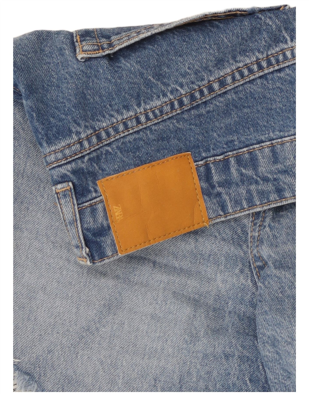 Damskie spodenki jeansowe z wysokim stanem i przetarciami Zara W30, średni niebieski