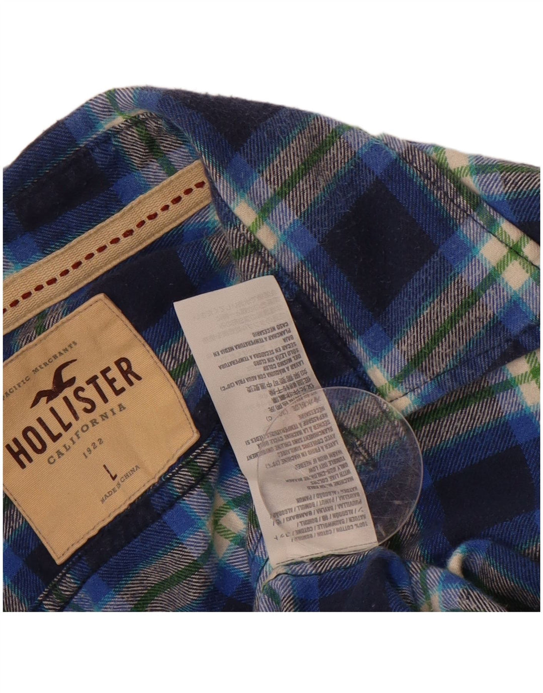 HOLLISTER Mens Flannel Shirt Large Blue Check Cotton