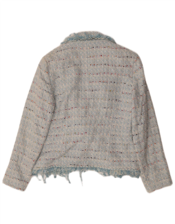 Damska otwarta marynarka Jaeger UK 14, bawełniana w średnie niebieskie paski