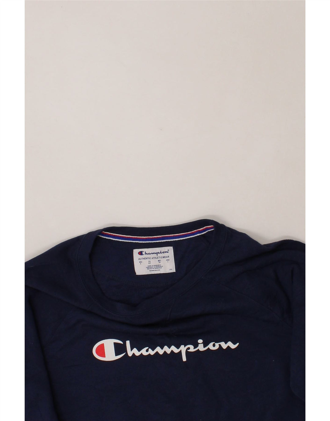 CHAMPION Womens Graphic Sweatshirt Jumper UK 10 Small Navy Blue Polyester Vintage Champion and Second-Hand Champion from Messina Hembry 