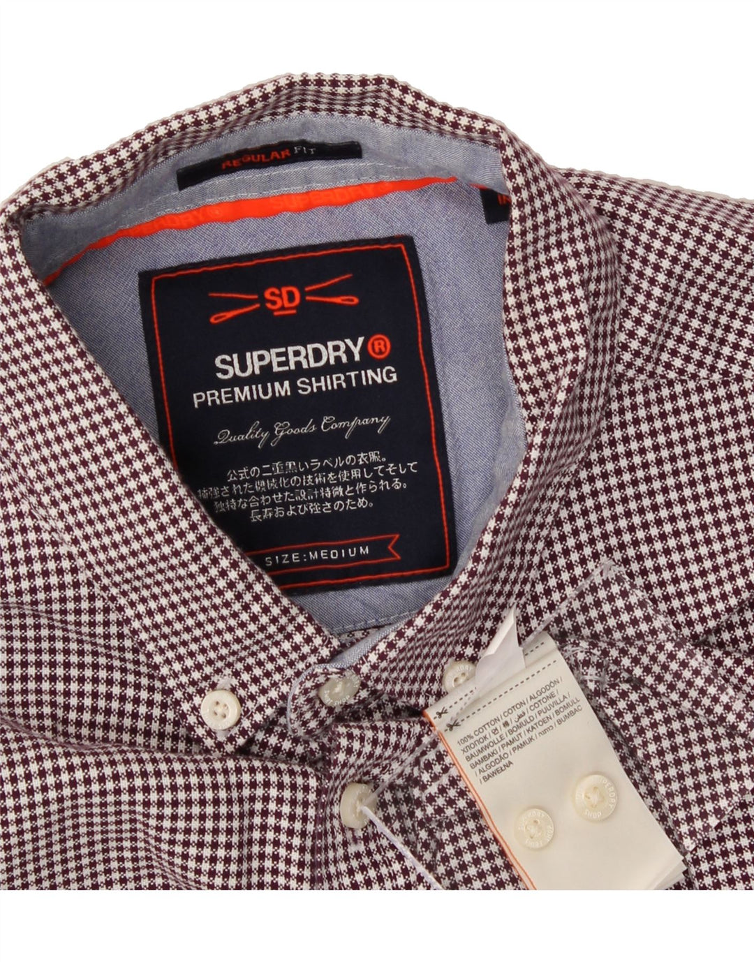 SUPERDRY Mens Regular Fit Shirt Medium Burgundy Houndstooth Cotton Vintage Superdry and Second-Hand Superdry from Messina Hembry 