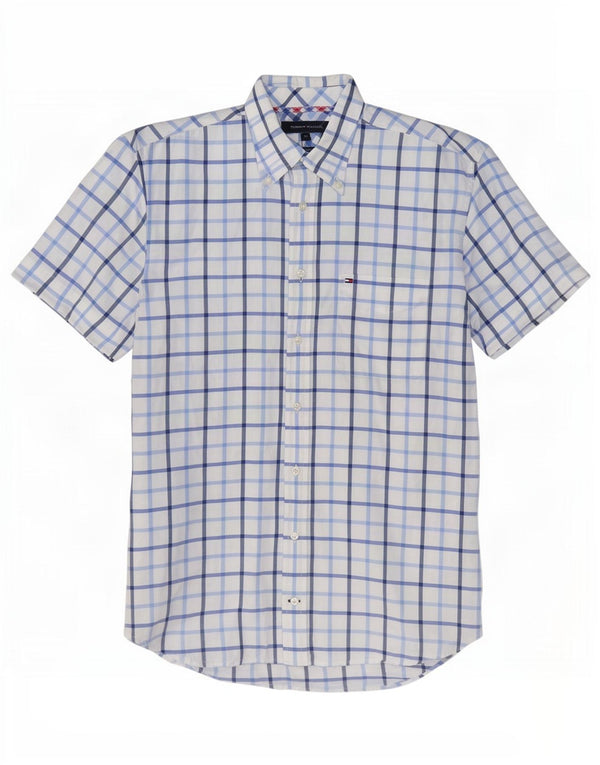 Męska koszula z krótkim rękawem Tommy Hilfiger, bawełniana w średnią białą kratkę